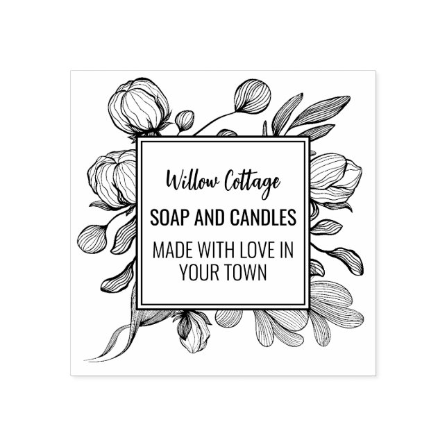 Floral Branding Made With Love Rubber Stamp (Imprint)