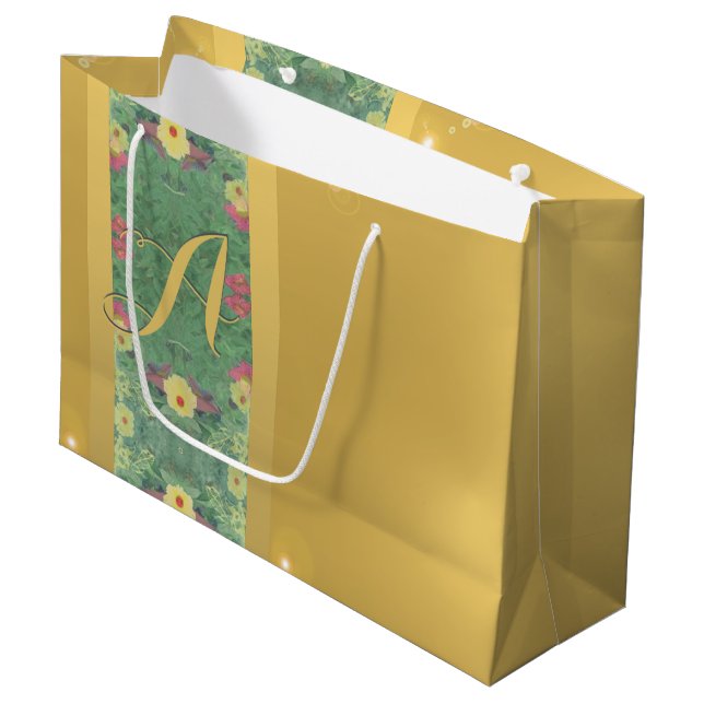 Floral Brass-like Monogram Gift Bag (Front Angled)