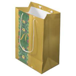 Floral Brass-like Monogram Gift Bag
