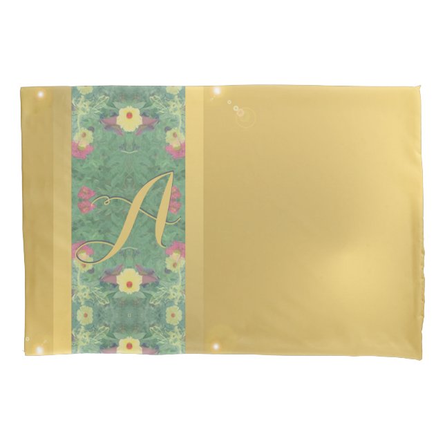 Floral Brass-like Monogram Pillowcase (Front-Left)