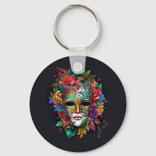 Floral Brazilian Carnival Mask Key Ring