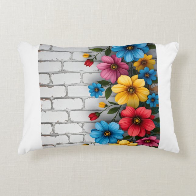 Floral Brick Wall Sherpa Throw Decorative Cushion (Front)