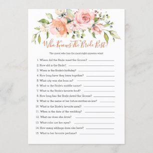 Floral Bridal Bingo/Who knows the Bride best games Invitation