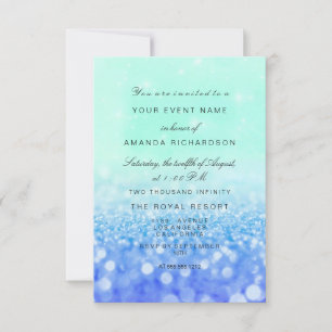 Floral Bridal Birthday Blu Glitter On The Beach Invitation