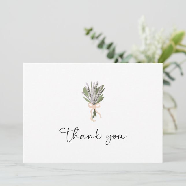 Floral Bridal Bouquet Pink Bow Thank You Card (Standing Front)
