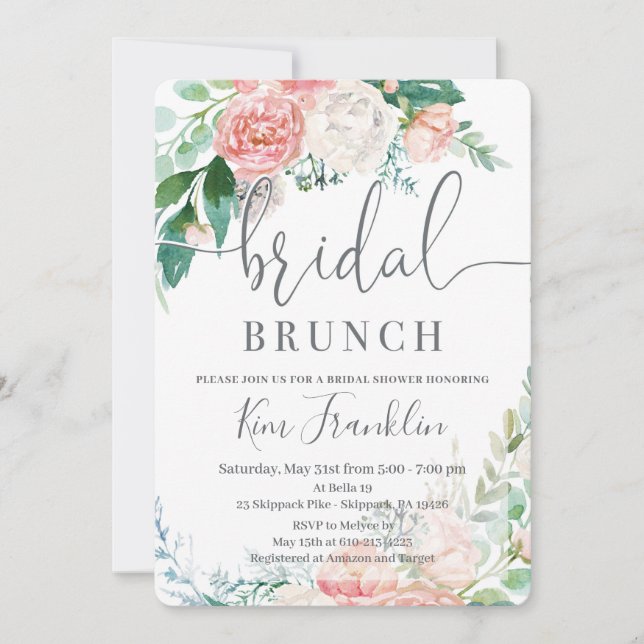 Floral Bridal Brunch Romantic Shower Invitation (Front)
