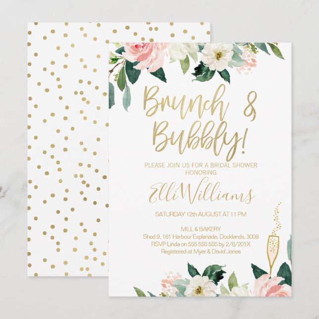 Floral Bridal & Bubbly Bridal Shower Invitation (Front/Back)