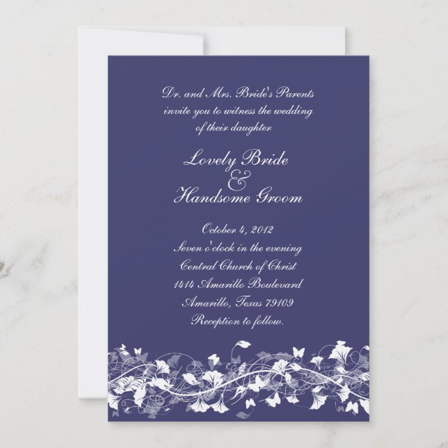 Floral Bridal Lace Navy Wedding Invitation (Front)