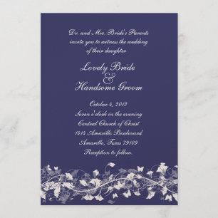 Floral Bridal Lace Navy Wedding Invitation