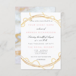 Floral Bridal Marble Birthday Gold White Pearls Invitation