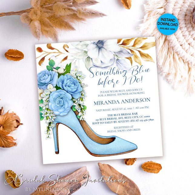 Floral Bridal Shoe Something Blue Bridal Shower Invitation (Creator Uploaded)