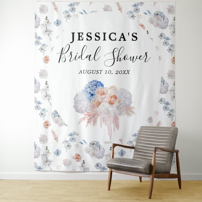 Floral Bridal Shower Backdrop Photo booth Tapestry (In Situ)