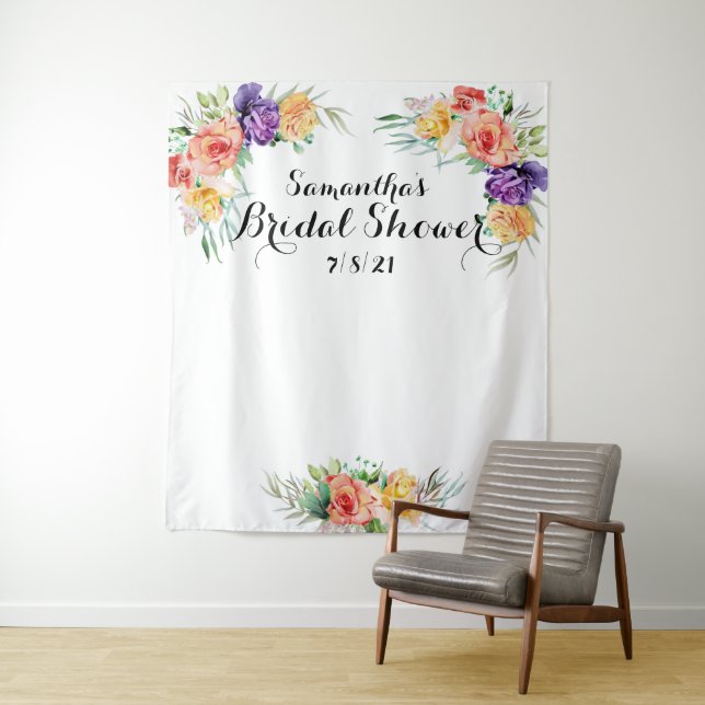 Floral Bridal Shower  Backdrop Photo Booth Tapestry (In Situ)