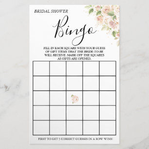 Floral Bridal Shower Bingo game card Flyer