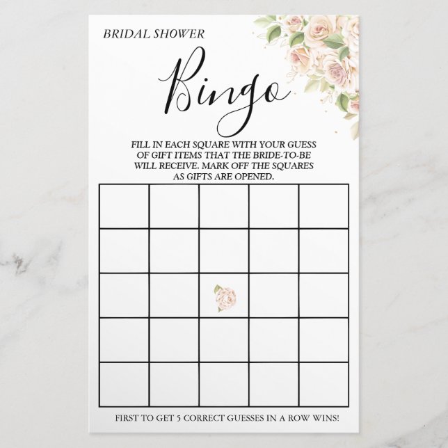 Floral Bridal Shower Bingo game card Flyer (Front)