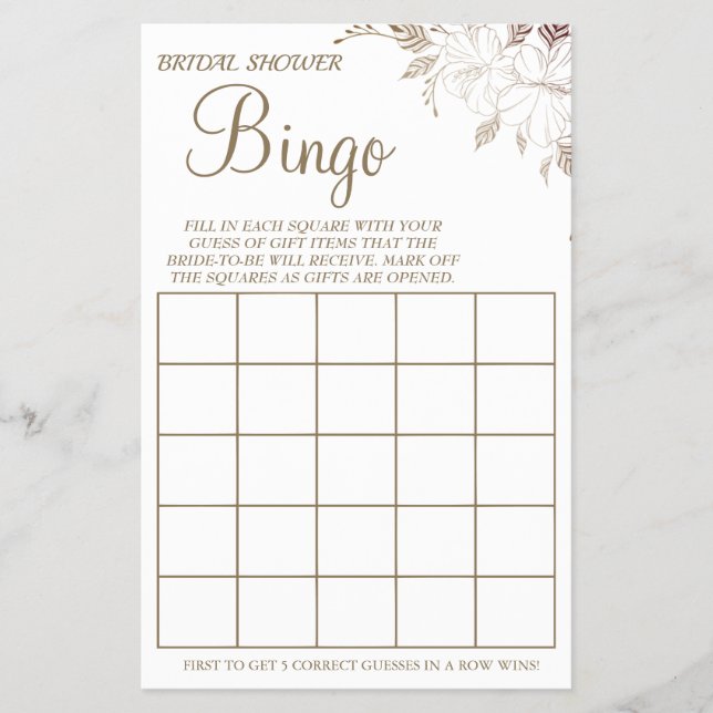 Floral Bridal Shower Bingo game card Flyer (Front)
