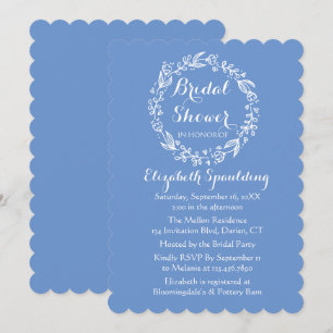 Floral Bridal Shower Blue Cornflower Flower Wreath Invitation