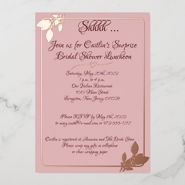 Floral Bridal Shower, Blush Pink, Gold (Front)