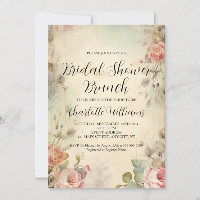Floral Bridal Shower Brunch Vintage Style Invitation (Front)