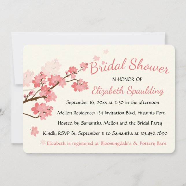 Floral Bridal Shower Cherry Blossoms Pink Flowers Invitation (Front)