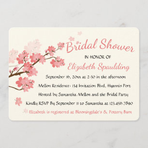 Floral Bridal Shower Cherry Blossoms Pink Flowers Invitation