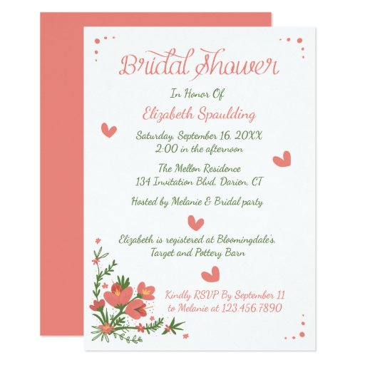 Image of Floral Bridal Shower Coral Pink Flower Summer Invitation
