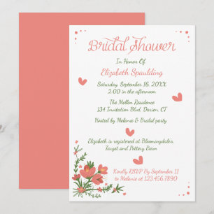 Floral Bridal Shower Coral Pink Flower Summer Invitation