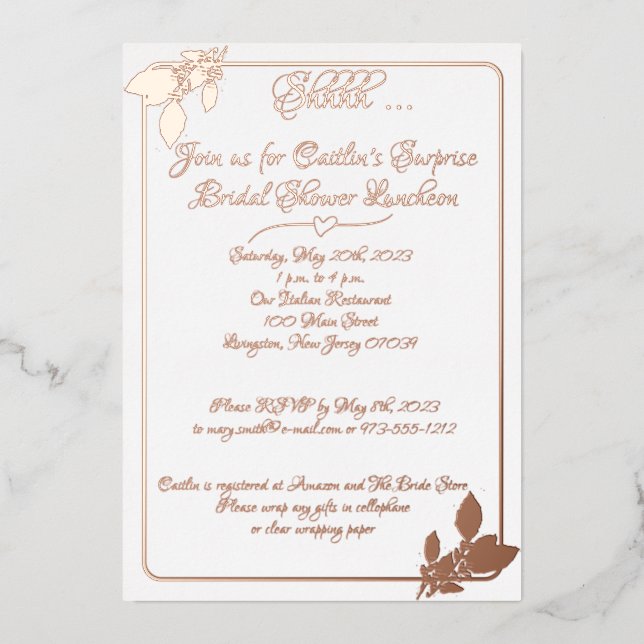 Floral Bridal Shower, Elegant White, Rose Gold (Front)