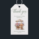 Floral Bridal Shower Flowers Thank You Gift Tags<br><div class="desc">Add a thoughtful finishing touch to your favours with these Floral Bridal Shower Flowers Thank You Gift Tags, perfect for a “Fresh Off the Market” or rustic garden-themed bridal shower. Featuring a romantic and whimsical watercolor illustration of a wooden flower cart filled with vibrant pink peonies, peach roses, lavender lilacs,...</div>