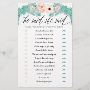 Floral Bridal Shower Game He Said She Said