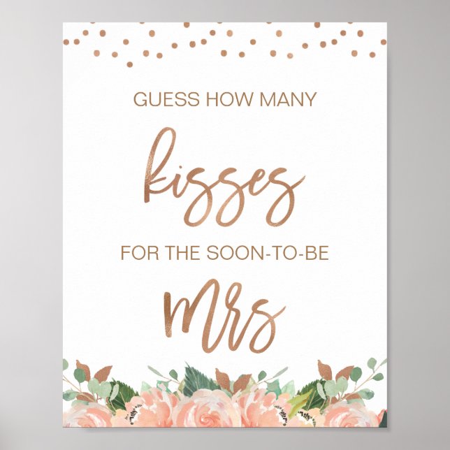  Floral Bridal Shower Guess How Many Kisses Poster (Front)