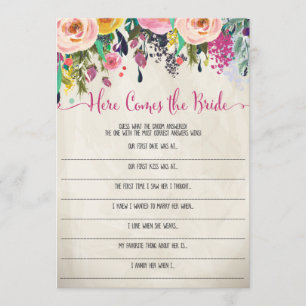 Floral Bridal Shower Here comes the bride game Invitation