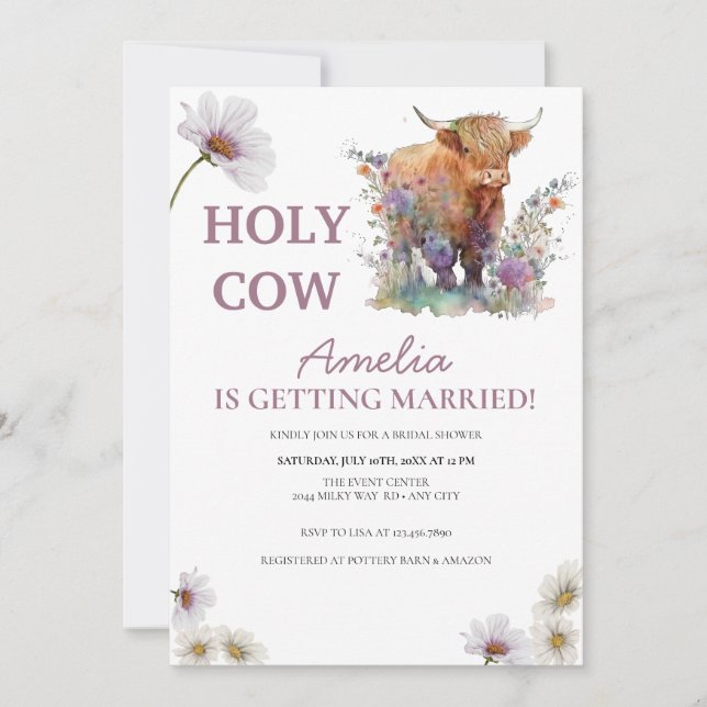 Floral Bridal Shower | Holy Cow | Western Invitati Invitation (Front)