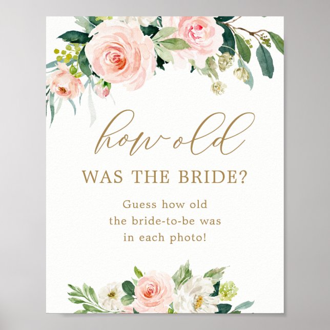 Floral Bridal Shower How Old Was The Bride Game Poster (Front)