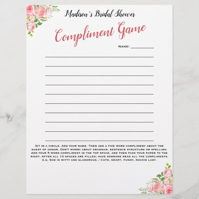 Floral Bridal Shower Icebreaker 💕 5 Word Fun  (Front)