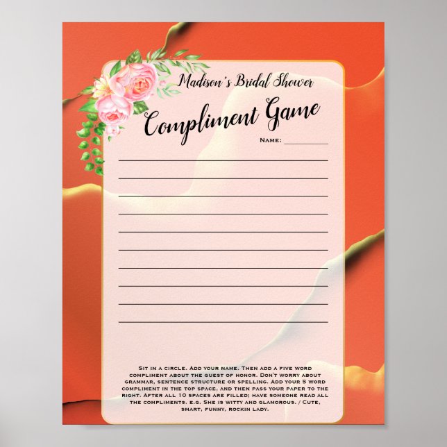 Floral Bridal Shower Icebreaker 💕 5 Word Fun  Poster (Front)