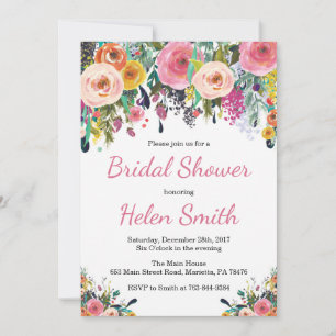 Floral Bridal Shower Invitation Card Watercolor