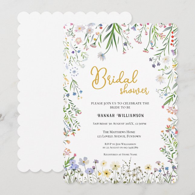 Floral Bridal Shower invitation, Garden Wildflower Invitation (Front/Back)