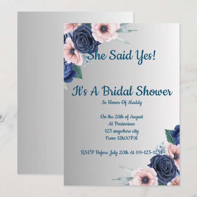 Floral bridal shower invitation,modern,boho. invitation (Front/Back)