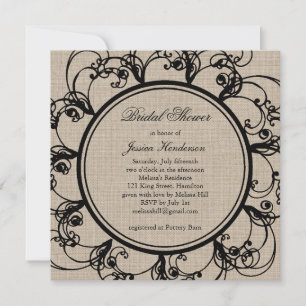 Floral Bridal Shower Invitation on Burlap