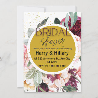 Floral Bridal Shower Invitation with Gold Circle