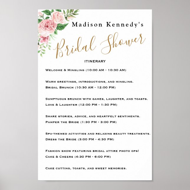 Floral Bridal Shower Itinerary 🌸 Plan Poster (Front)