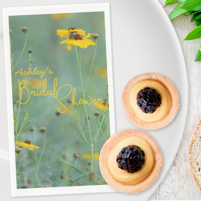Floral Bridal Shower Minimalist Yellow Wildflower Napkin (Creator Uploaded)