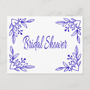Floral Bridal Shower Navy Blue Heart Wedding Invitation Postcard