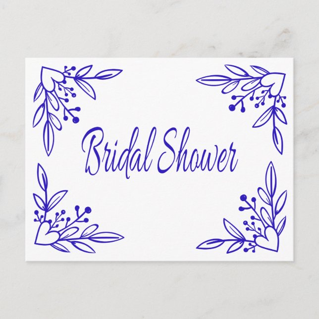 Floral Bridal Shower Navy Blue Heart Wedding Invitation Postcard (Front)