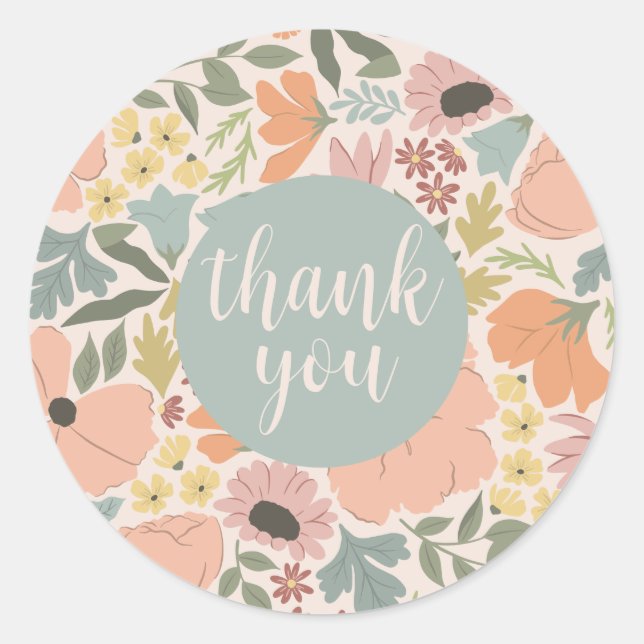 Floral Bridal Shower or Wedding  Classic Round Sticker (Front)