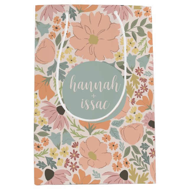 Floral Bridal Shower or Wedding  Medium Gift Bag (Front)