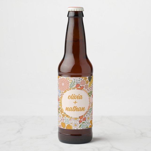 Floral Bridal Shower or Wedding Personalised Beer Bottle Label (Front)