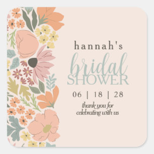 Floral Bridal Shower or Wedding  Square Sticker