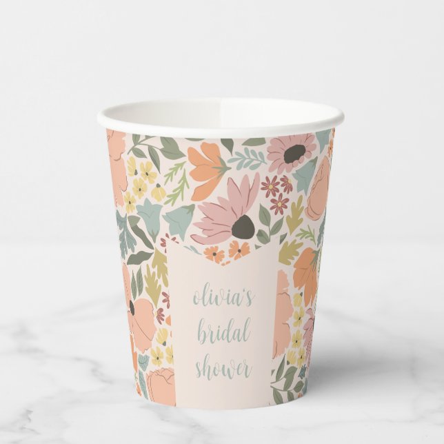 Floral Bridal Shower Personalised  Paper Cups (Left)